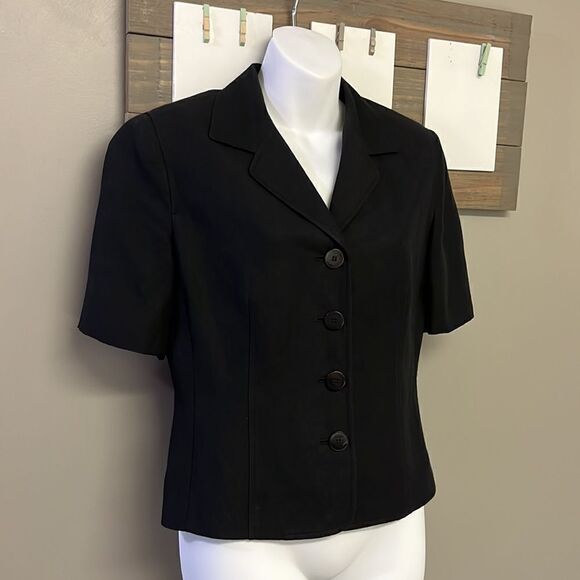 Ann Taylor Linen Blend Short Sleeve Button Front V-Neck Lined Blazer- 8P - Picture 3 of 15